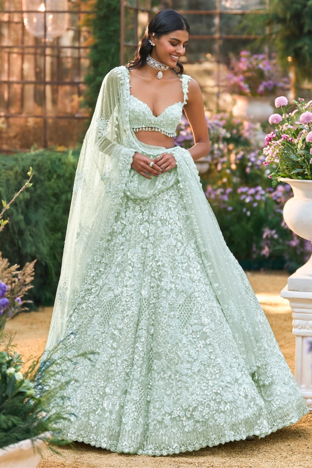 Soft Aqua Sequin Lehenga Set