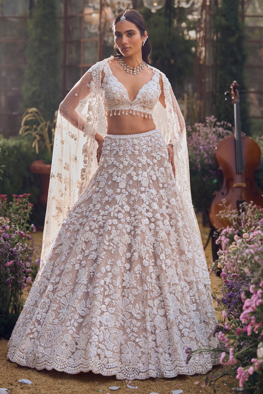 Nude Floral Lehenga Set