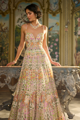 Nude Multi-Coloured Floral Gown