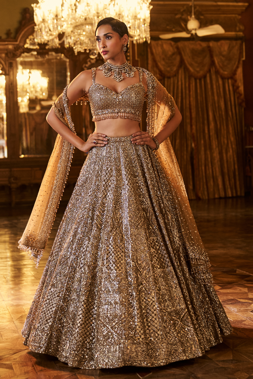 Gold Sequin Lehenga Set
