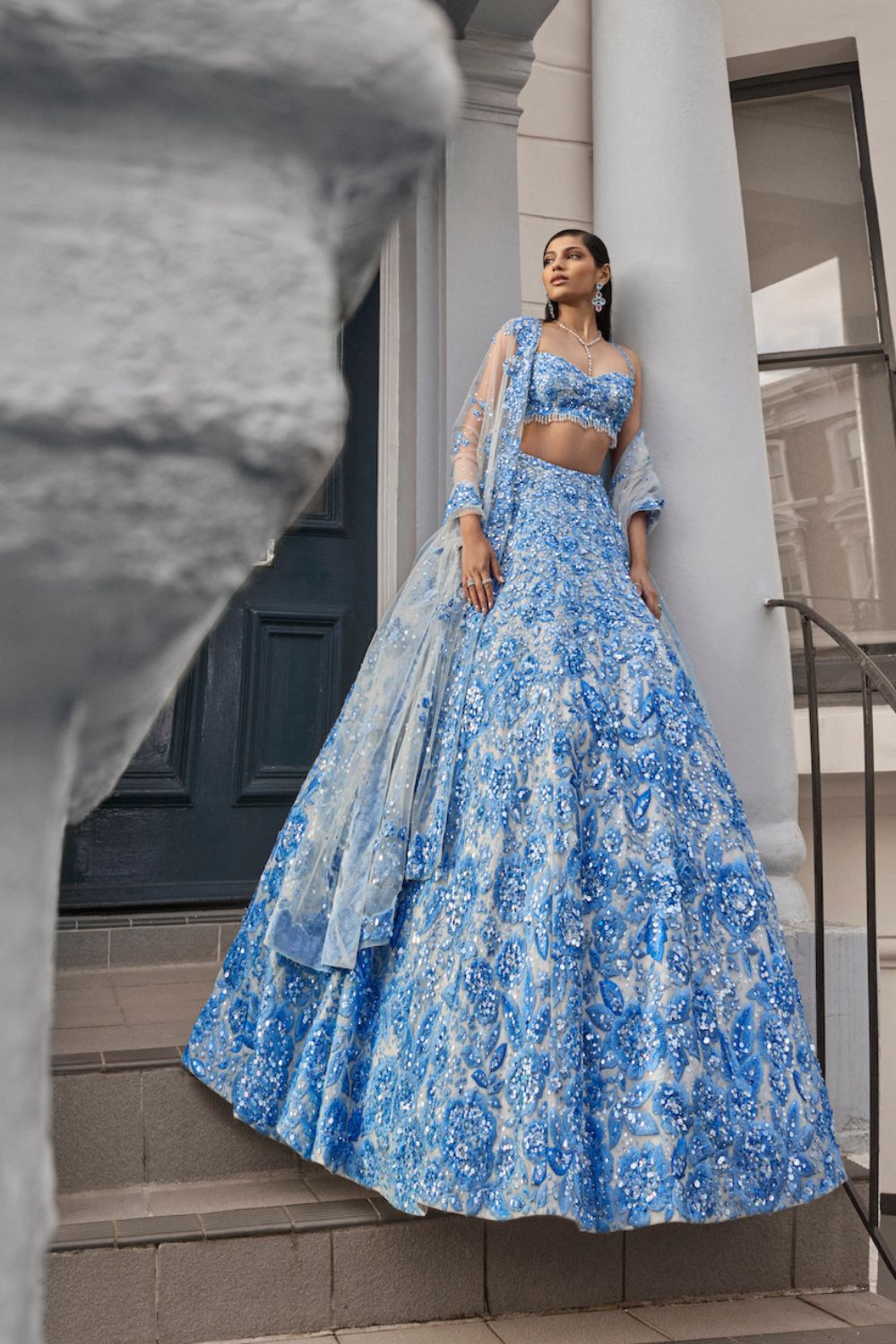 Powder Blue Floral Lehenga Set Seema Gujral Powder Blue Floral Lehenga Set Seema Gujral