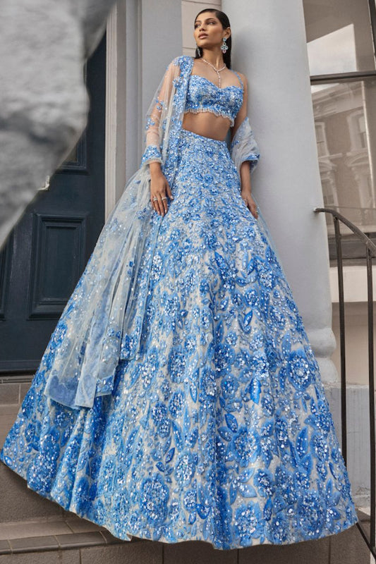 Powder Blue Floral Lehenga Set