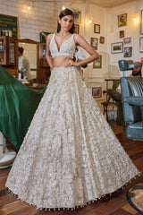 Ivory Three-Dimensional Floral Lehenga Set