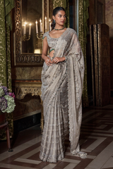 Champagne Emerald Crystal Saree