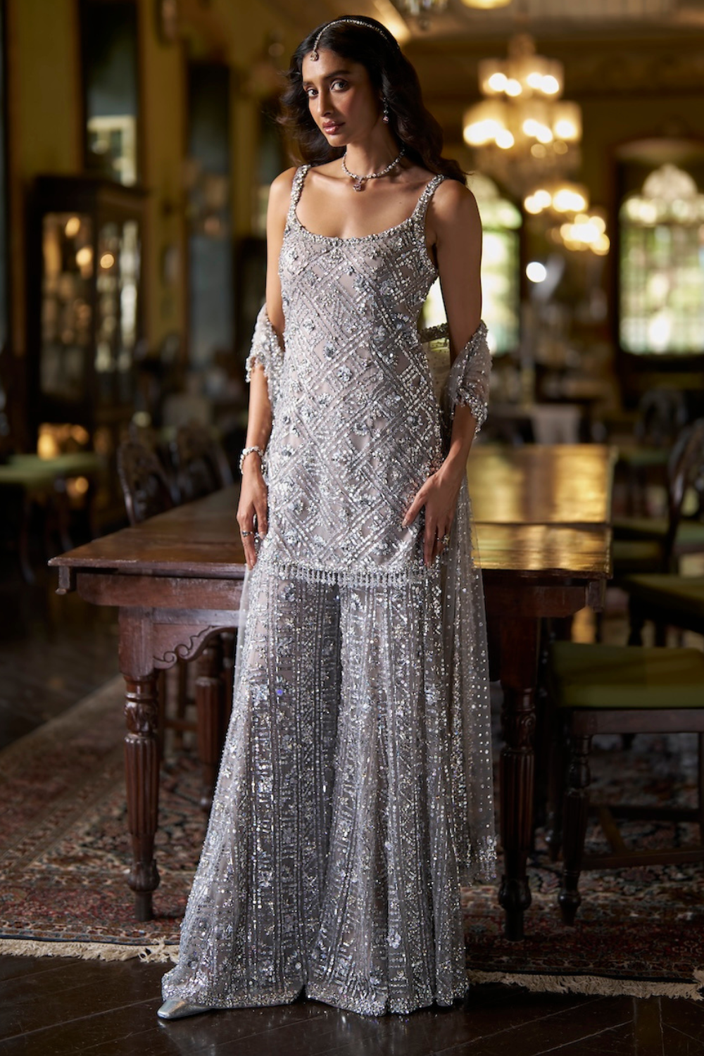 Silver Sequin Sharara Set