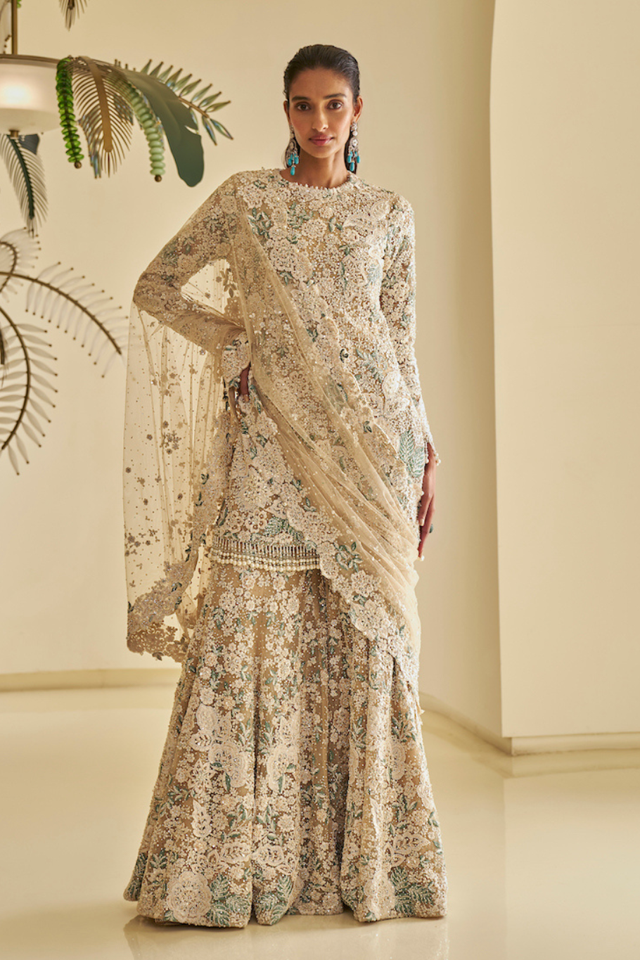 Nude Floral Sharara Set