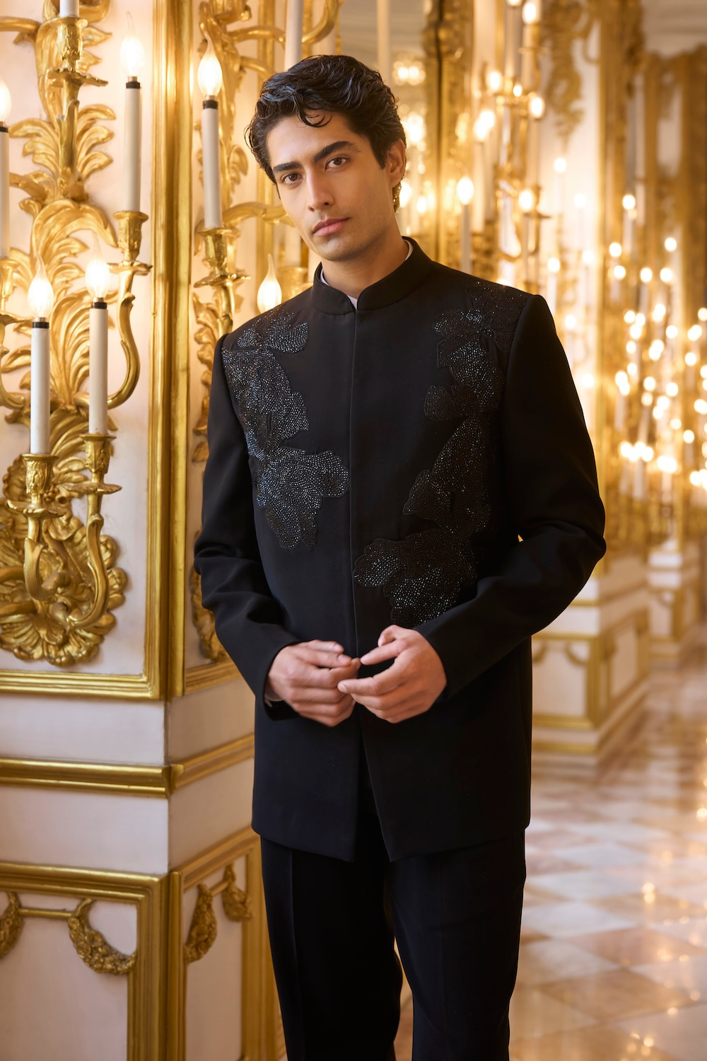Black Embroidered Bandhgala Set