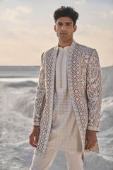 Ishaan Khatter in Nude Cream Open Sherwani Set