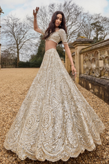 Cream Gold Mirror Lehenga Set