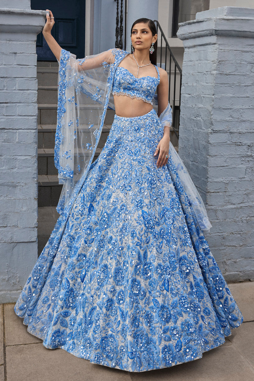Powder Blue Floral Lehenga Set