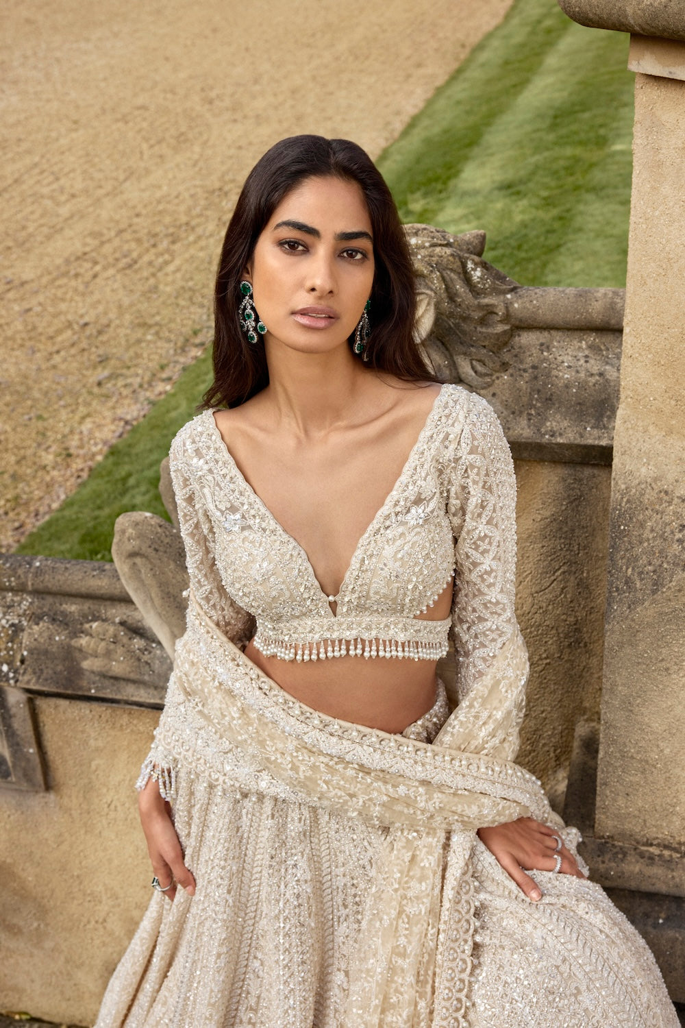 Cream Pearl Lehenga Set