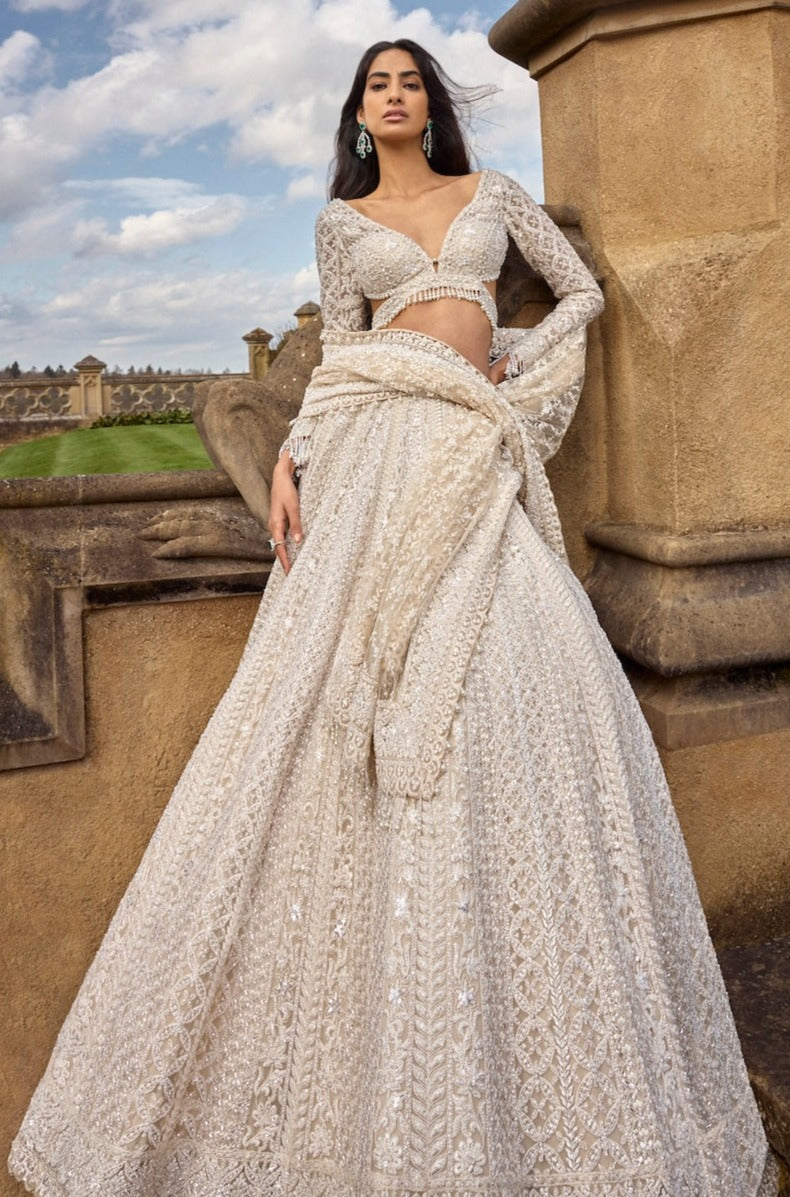 Cream Pearl Lehenga Set