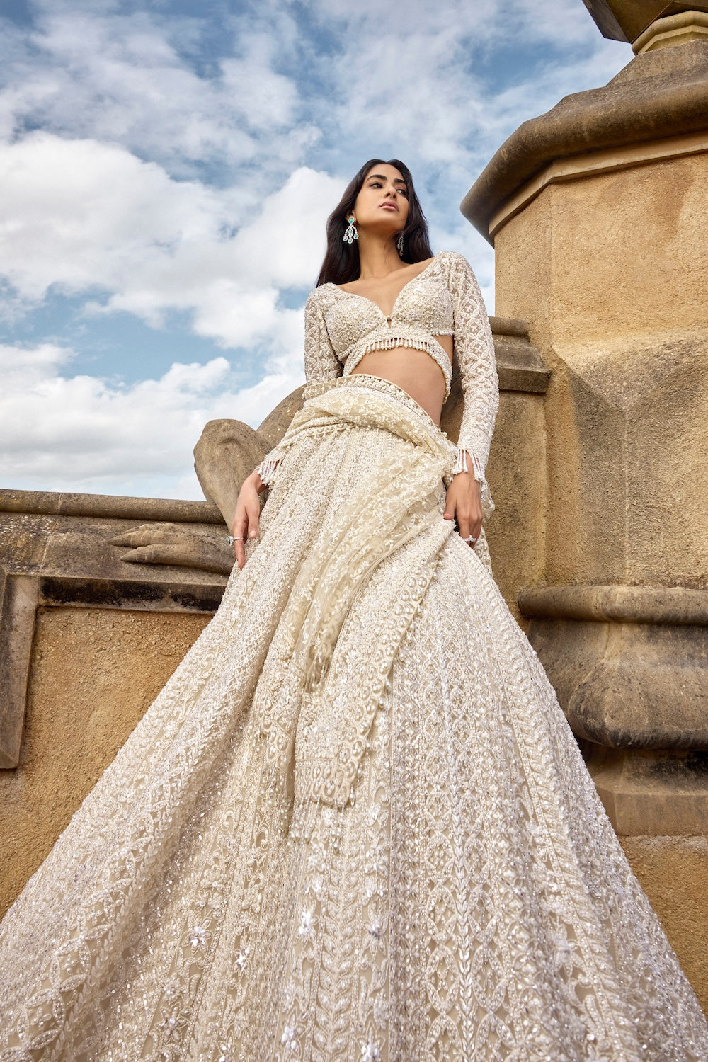 Cream Pearl Lehenga Set