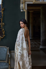 Beige Mirror Work Saree