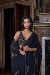 Black Crystal Georgette Saree