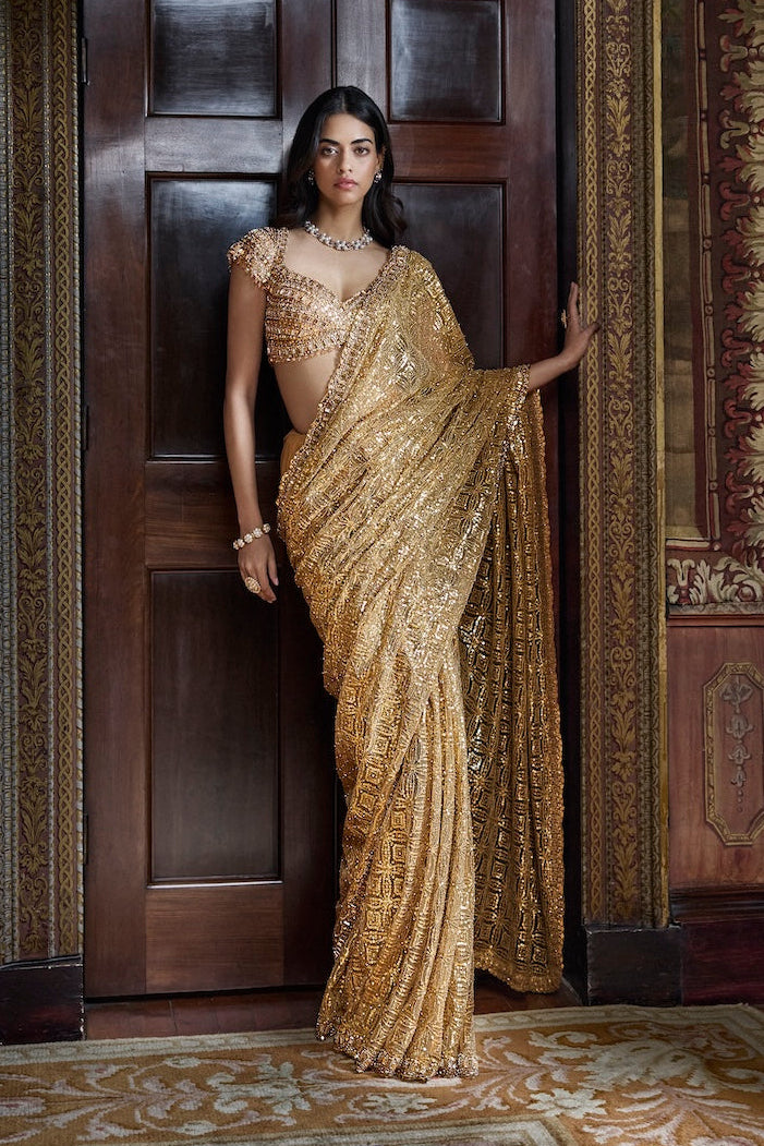Antique Gold Sequin Saree