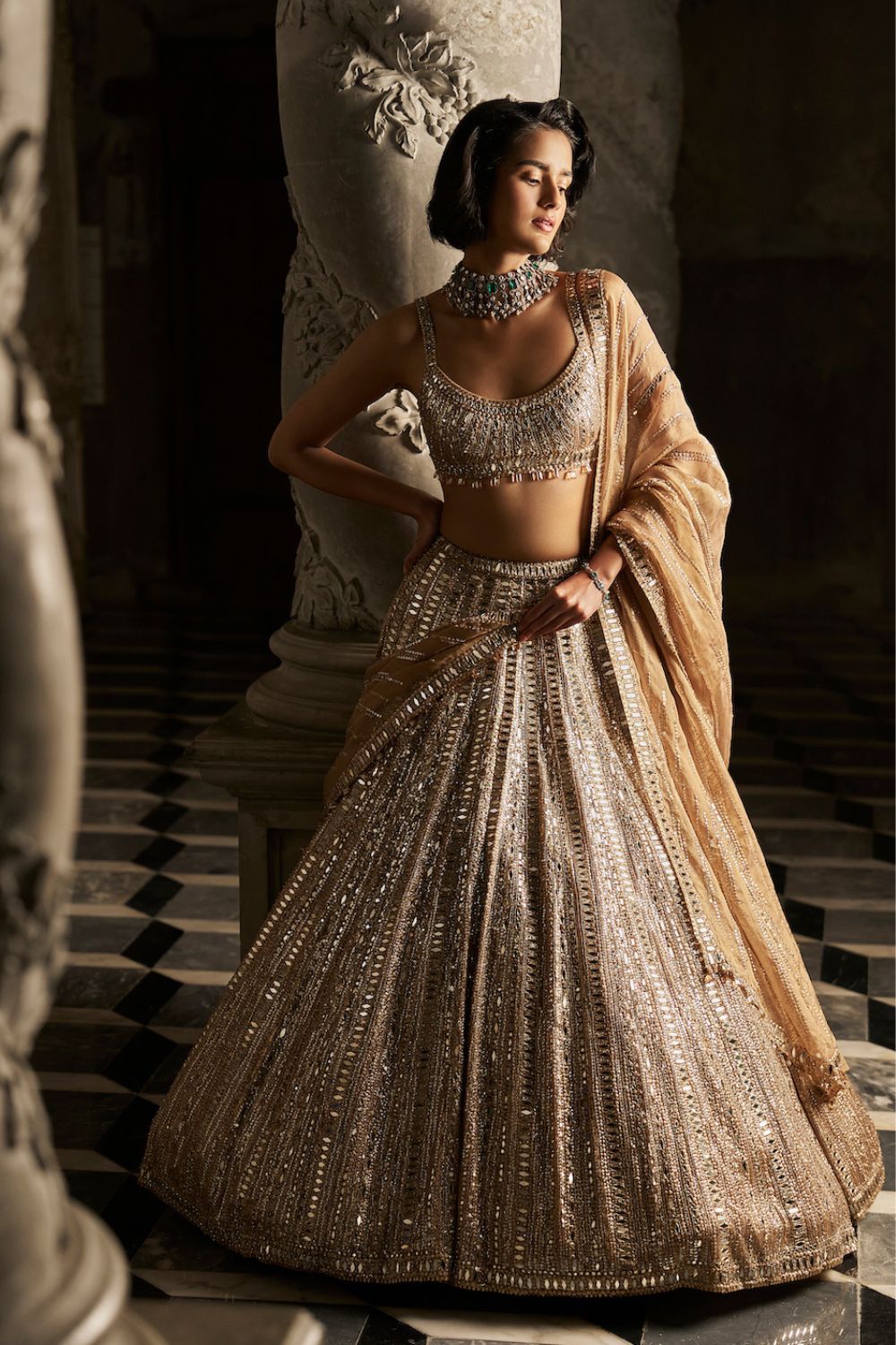 Gold Mirror Work Lehenga Set – Seema Gujral