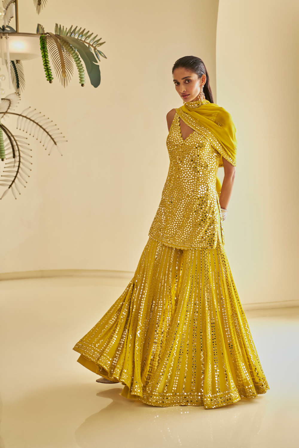 Bottle Green Mirror Work Rayon Sharara