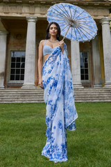 Ivory & Blue Sequin Saree