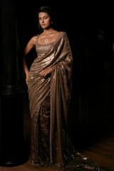 Antique Gold Sequin Georgette Saree