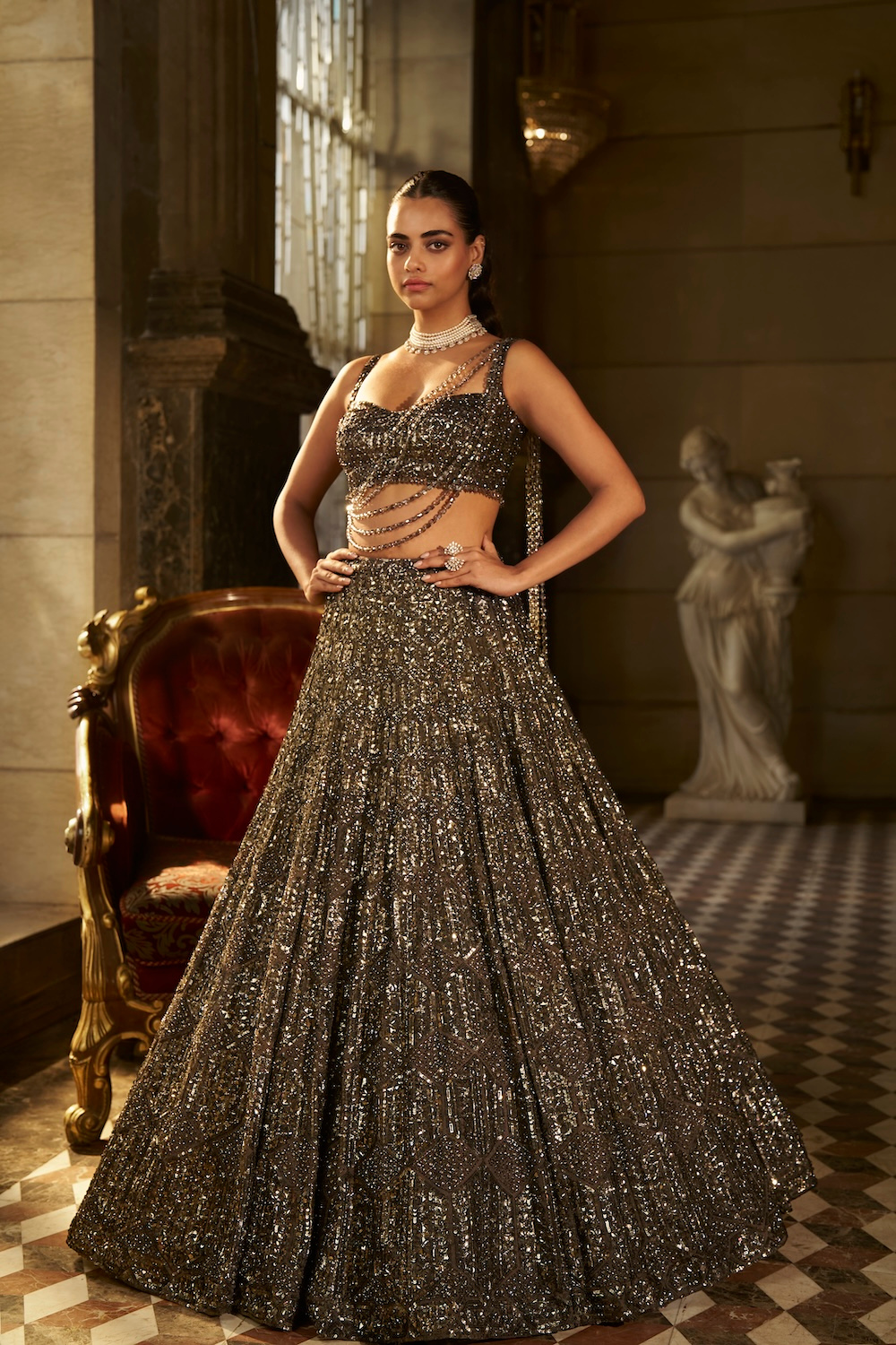 Charcoal Sequin Lehenga Set