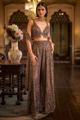 Brown Sequin Sharara Set