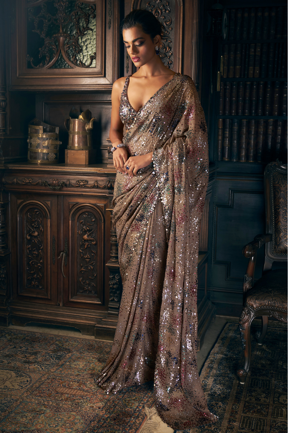 Ash Grey Sequin Saree