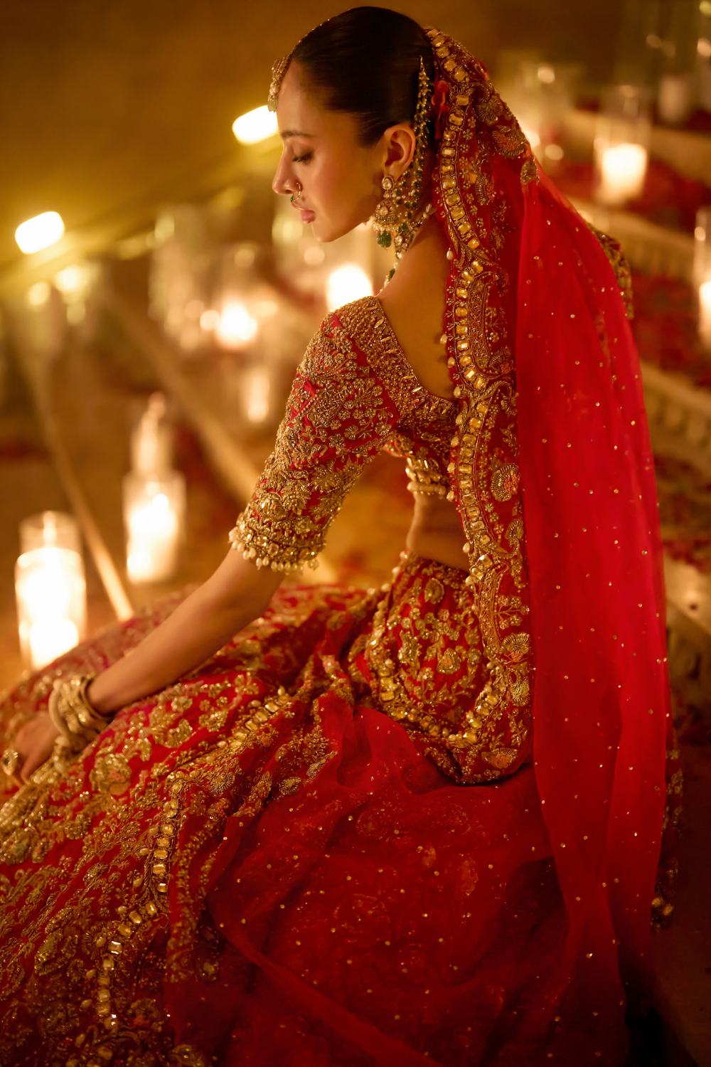 Red Zardosi Floral Lehenga Set