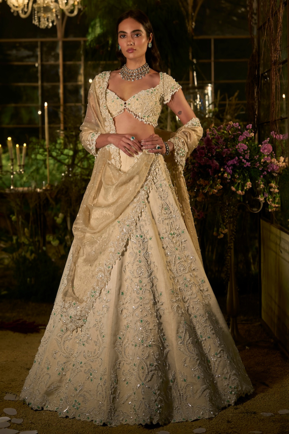 Light Gold Pearl Lehenga Set