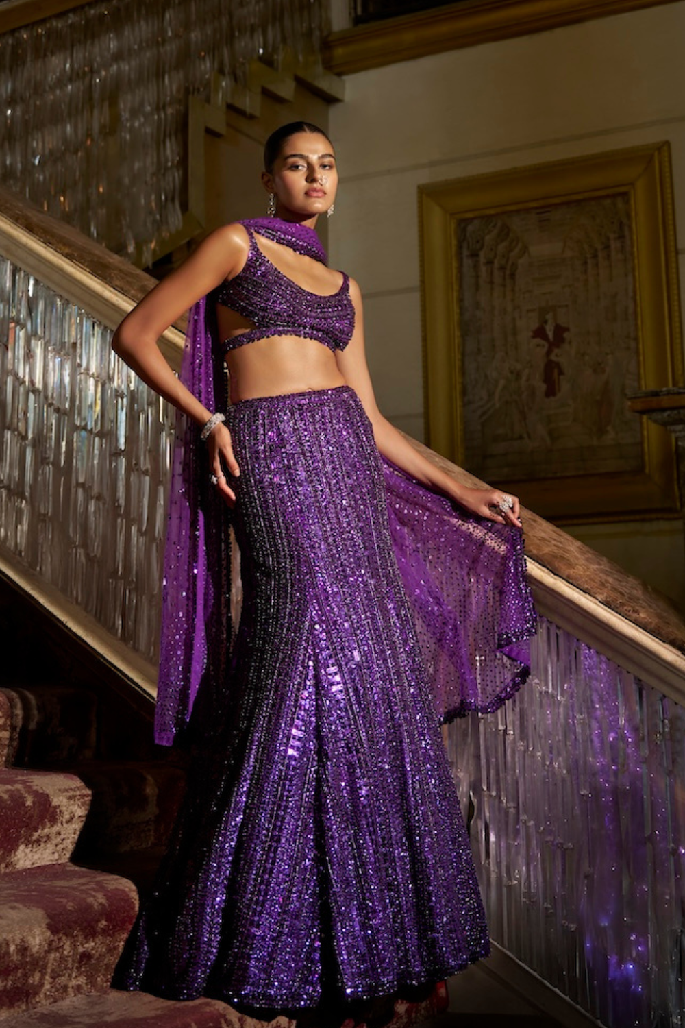 Purple Sequin Skirt Set