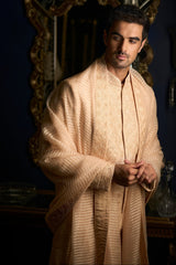 Peach Thread Sequin Sherwani Set