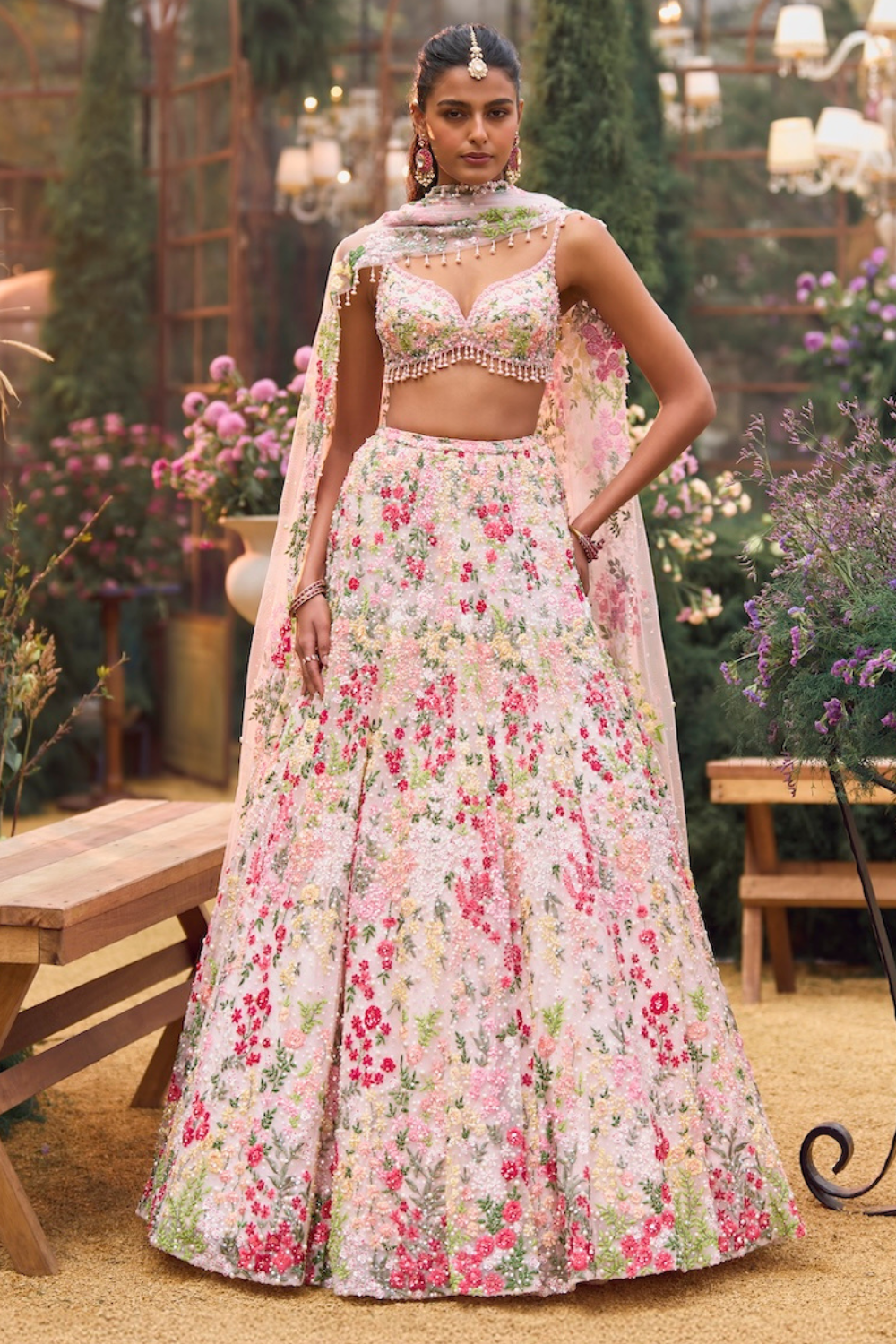 Powder Peach Multi-Coloured Lehenga Set