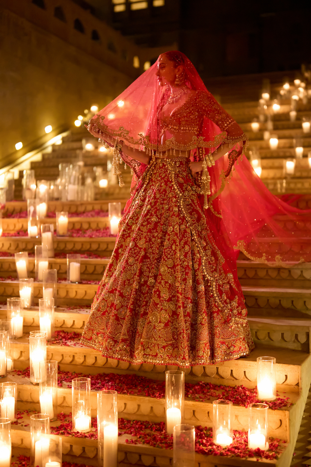 Red Zardosi Floral Lehenga Set