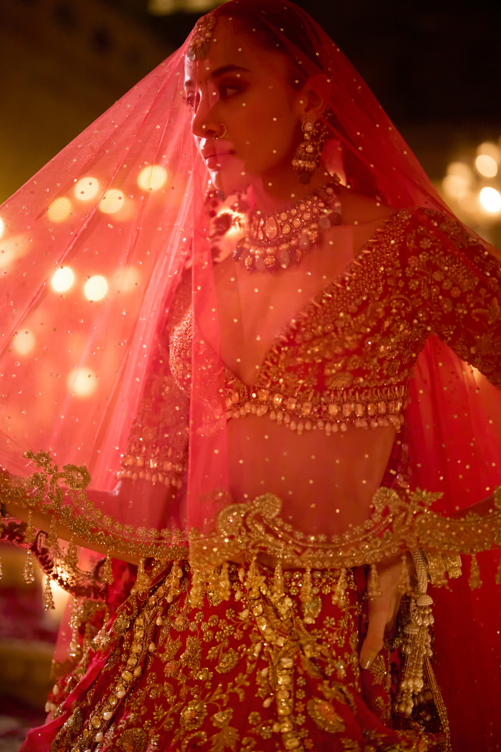 Red Zardosi Floral Lehenga Set