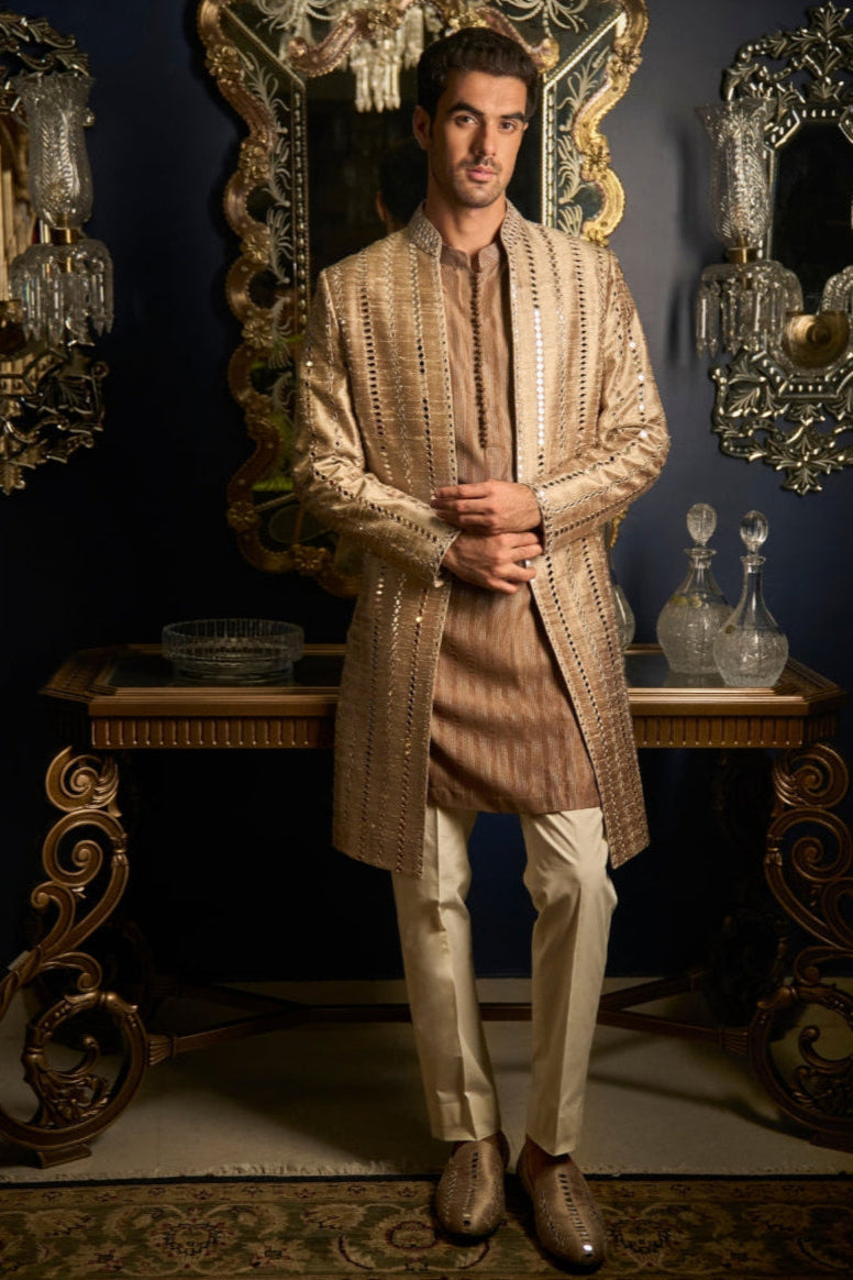 Coffee Mirror Sherwani Set