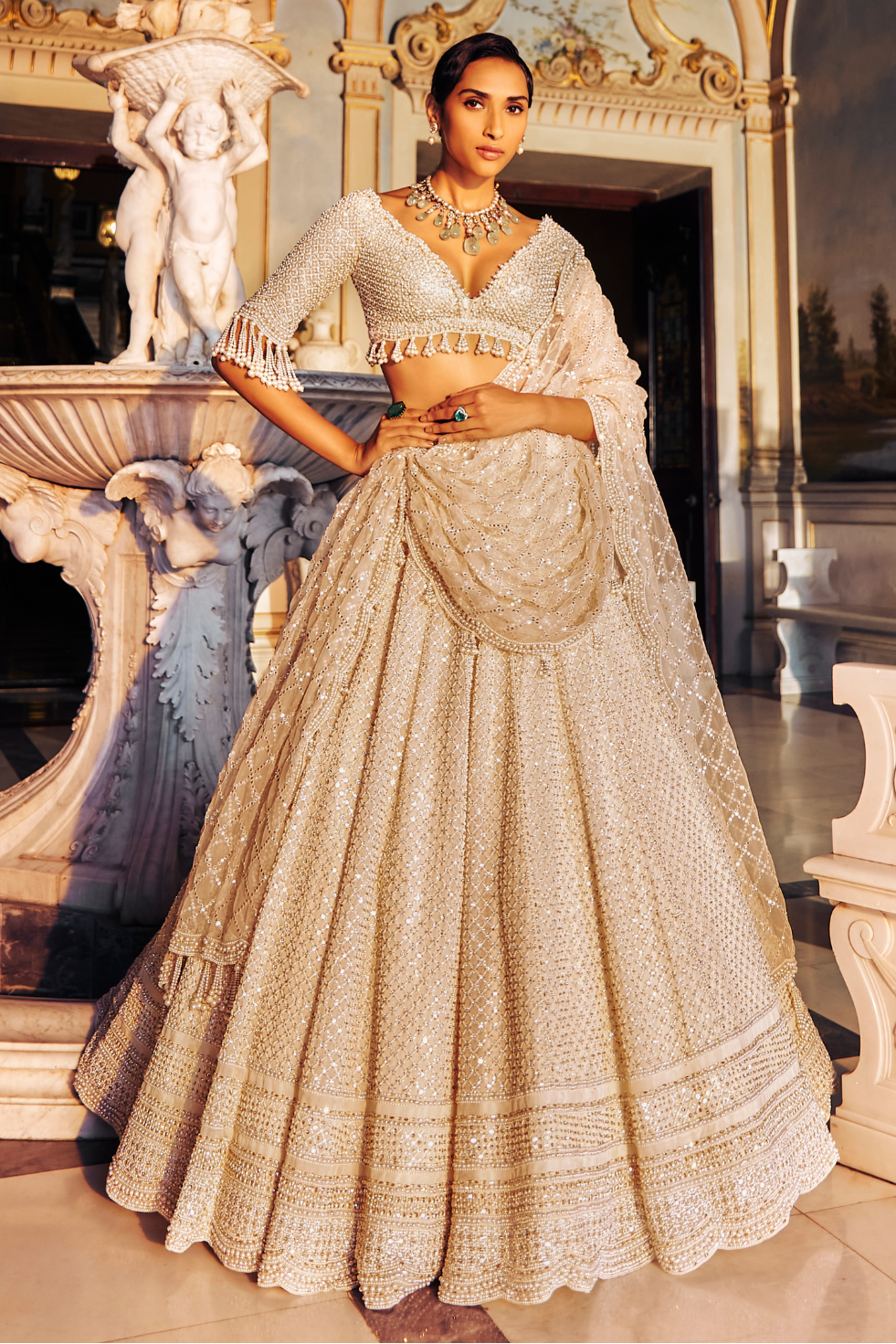 Ivory Pearl Geometric Lehenga Set