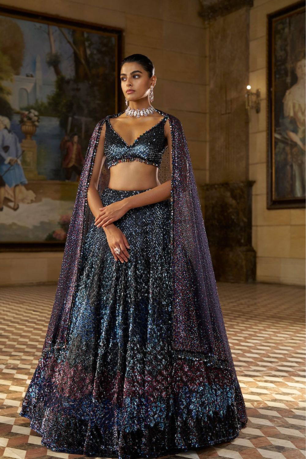 Multi - Coloured Sequin Lehenga Set