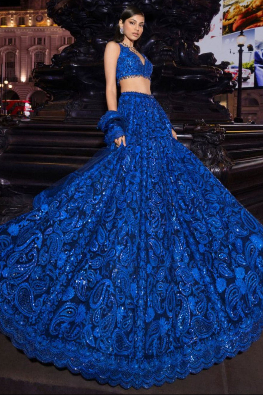 Blue Paisley Lehenga Set
