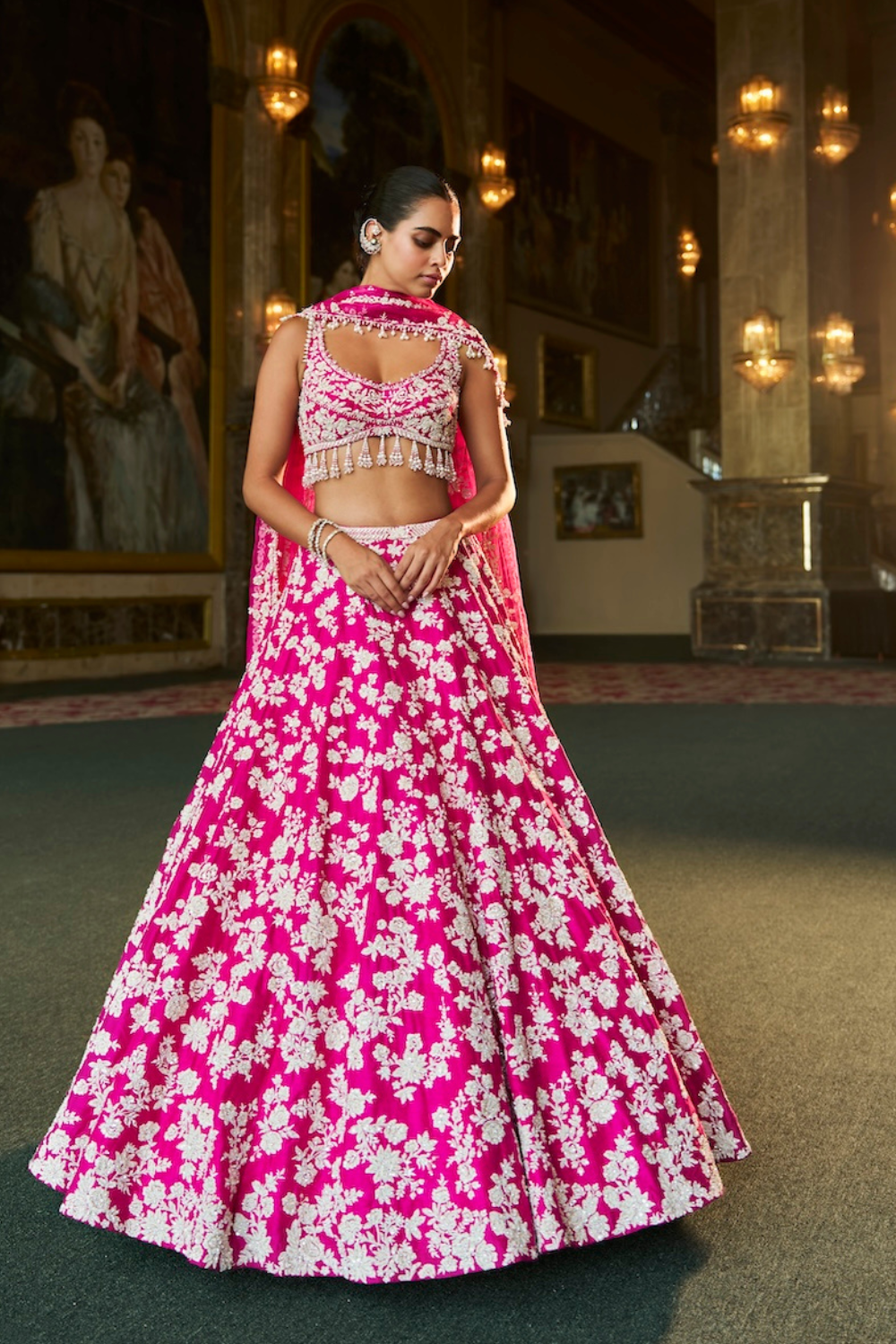Fuchsia Pink Thread Work Lehenga Set
