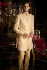 Cream Abstract Sherwani Set