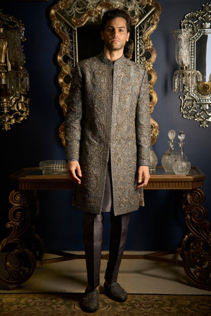 Charcoal Metallic Sherwani Set main image 1
