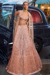Peach Sequin Lehenga Set
