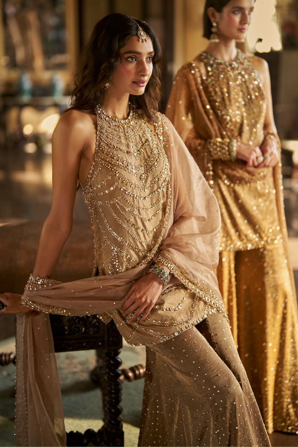 Gold Jewelled Sharara Set
