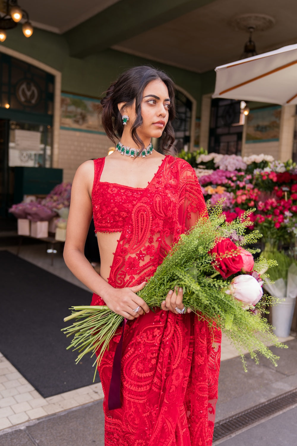 Red Paisley Saree
