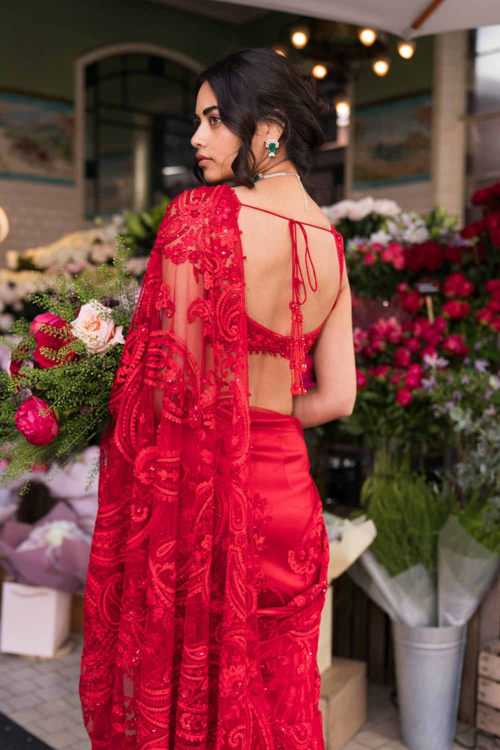 Red Paisley Saree