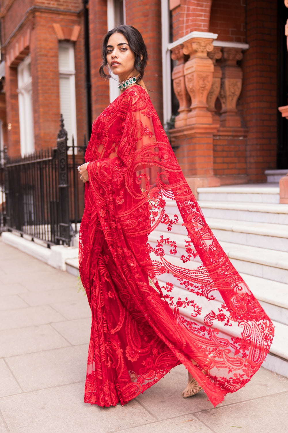 Red Paisley Saree