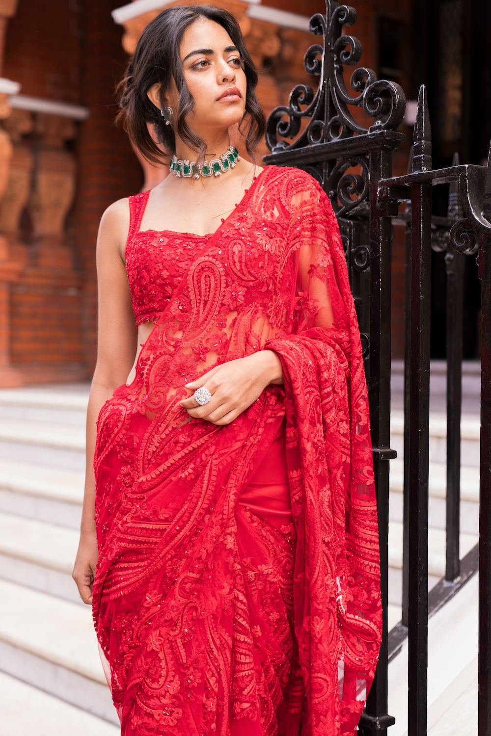 Red Paisley Saree