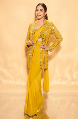 Madhuri Dixit in Yellow Mirror Work Stitched & Jacket Saree