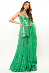 Rakul Preet In Green Mirror Work Sharara Set