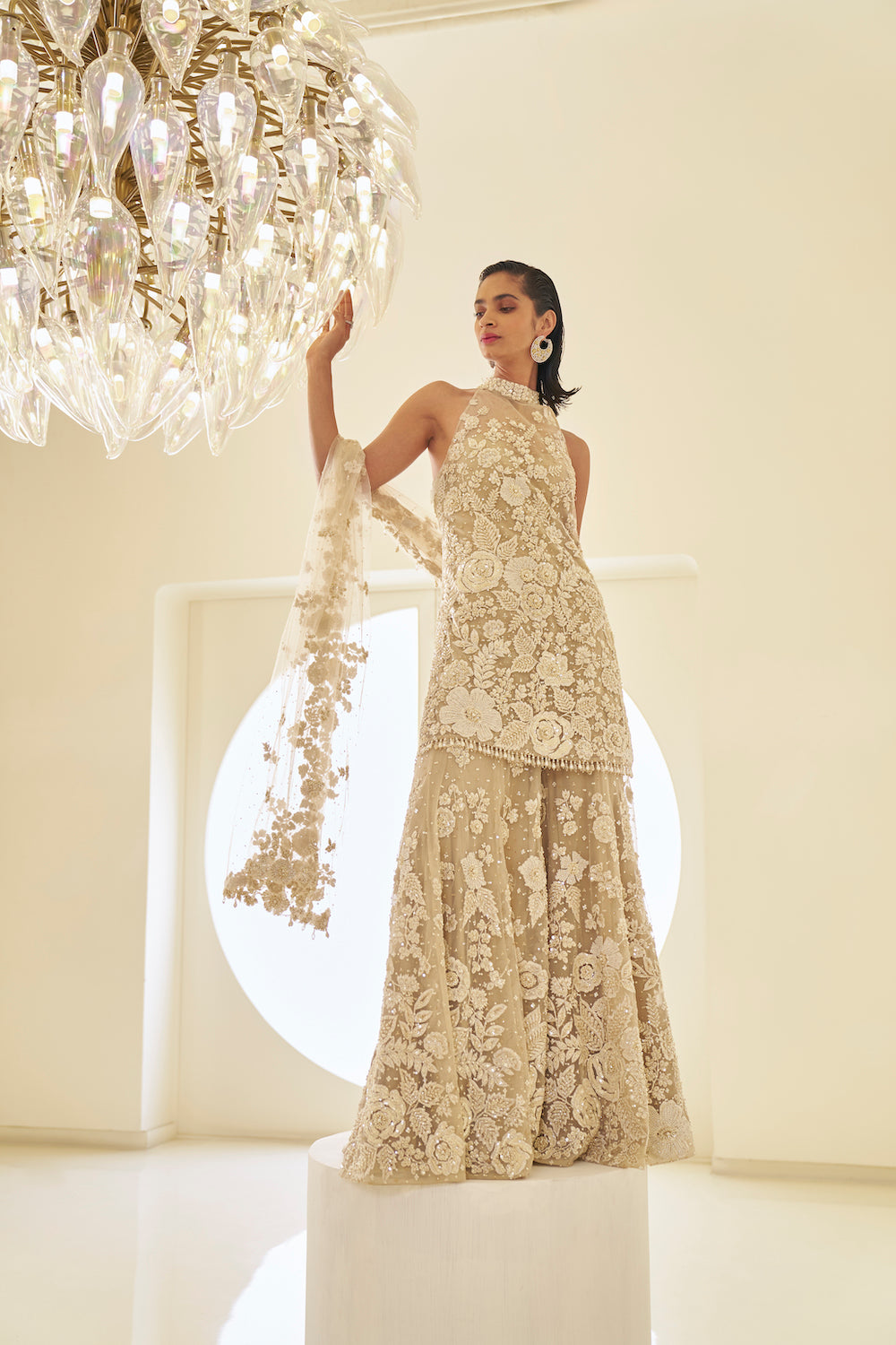 Mira In Nude Three-Dimensional Sharara Set